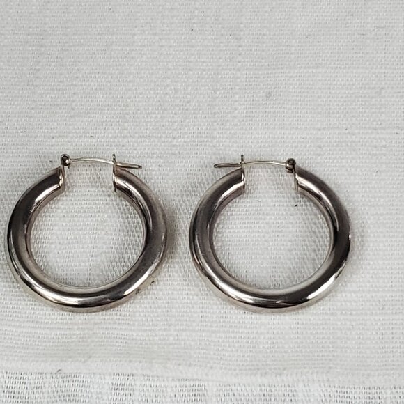 Italy Silver 925 Chunky Medium Tube Hoop Earrings - Picture 2 of 6